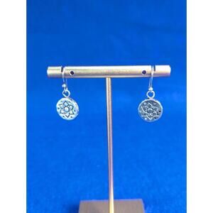 Vtg 925 Silver Earrings Chakra Lotus Flower Design Drop Dangle Signed Boho Yoga